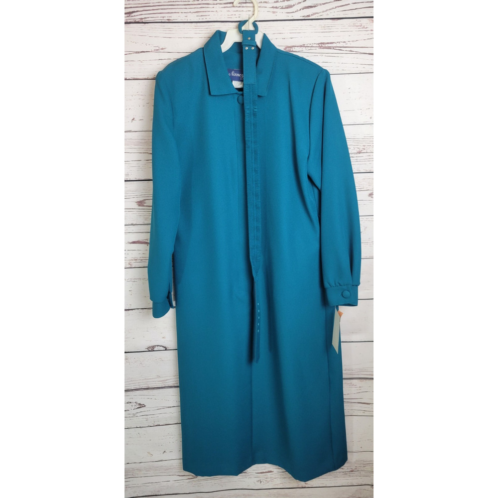 Vtg NOS Midi Dress Nancy II Green Half Button Long Sleeve Belted Women's Size 10